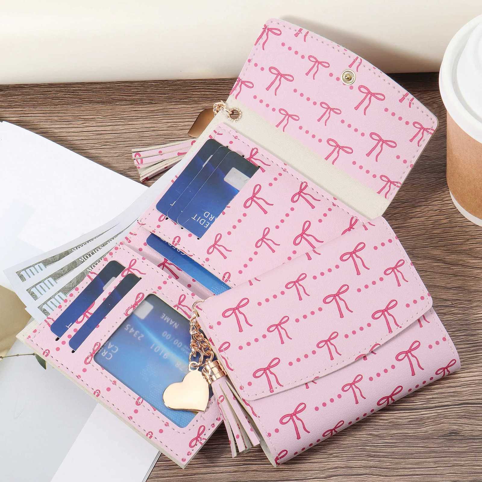 Fashion metal heart-shaped and tassel decorated small wallet coin pocket small wallet three fold womens wallet womens bow priT251119