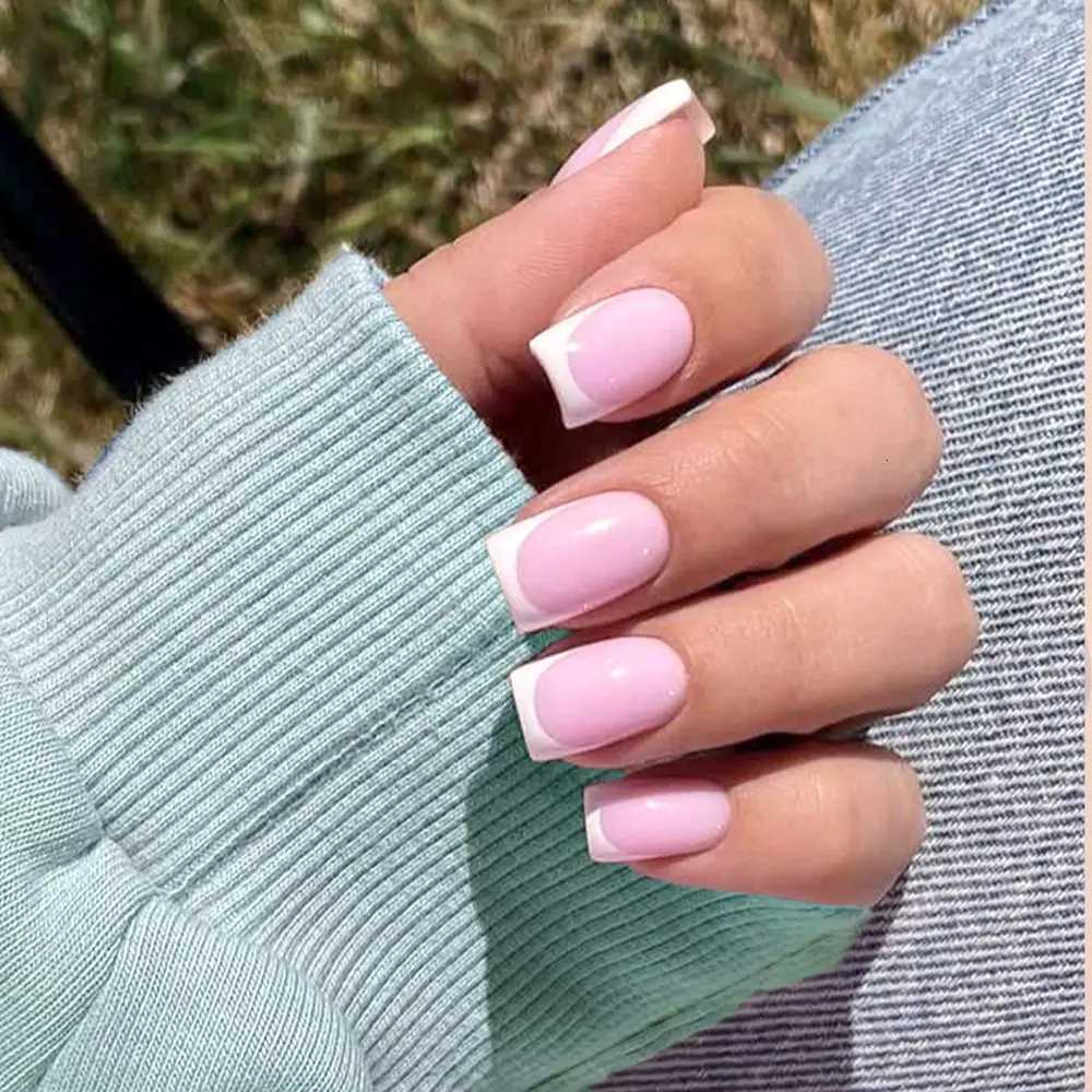 24Pcs/Box Silver Glitter Long Square False Nails French Detachable Nail Tips DIY Fake Nials Press on Nails Manicure ToolT251118T251119