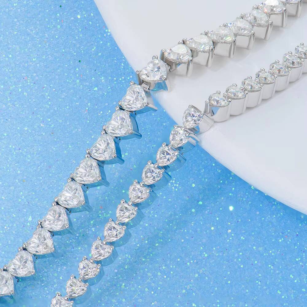 Moissanite Heart Tennis Bracelet 925 Sterling Silver Brilliant Gift for Women D Color VVS Clarity Pass Diamond Test Fine Jewelry