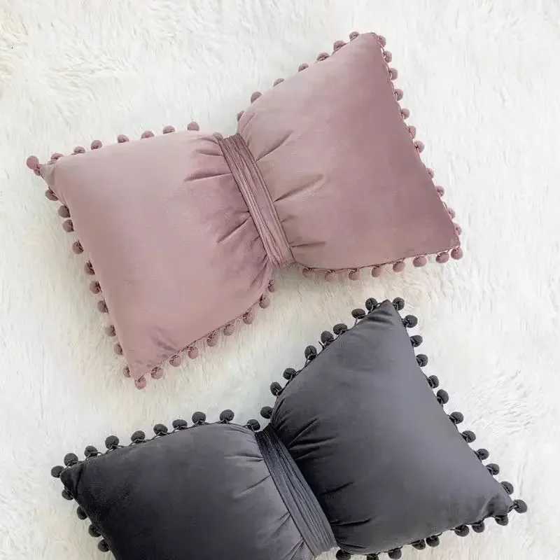 Velvet Bows Pompom Cushion Cover Decorative s Throw case Solid Colors Bow Cushions Cover Home Sofa Seat DecorM251119