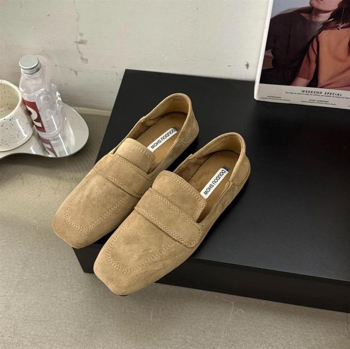 Casual fashionable leather shoes deep mouthed loafers fashionable single shoes square toe frosted soft leather free shipping NEW