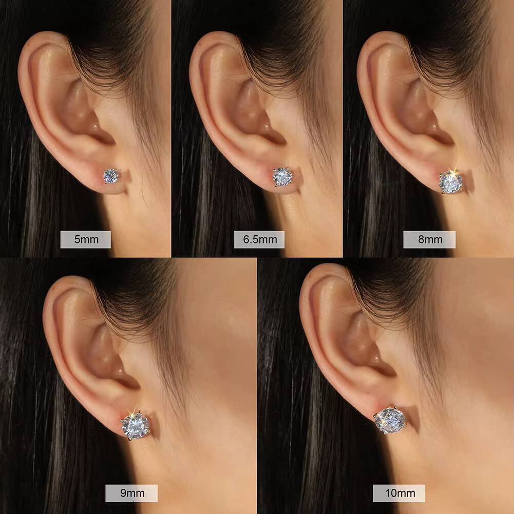 RINNTIN SMOE04 Factory Wholesale 925 Sterling Silver Round Cut 6 Claw Screw Back VVS Moissanite Stud Earrings for Men and Women