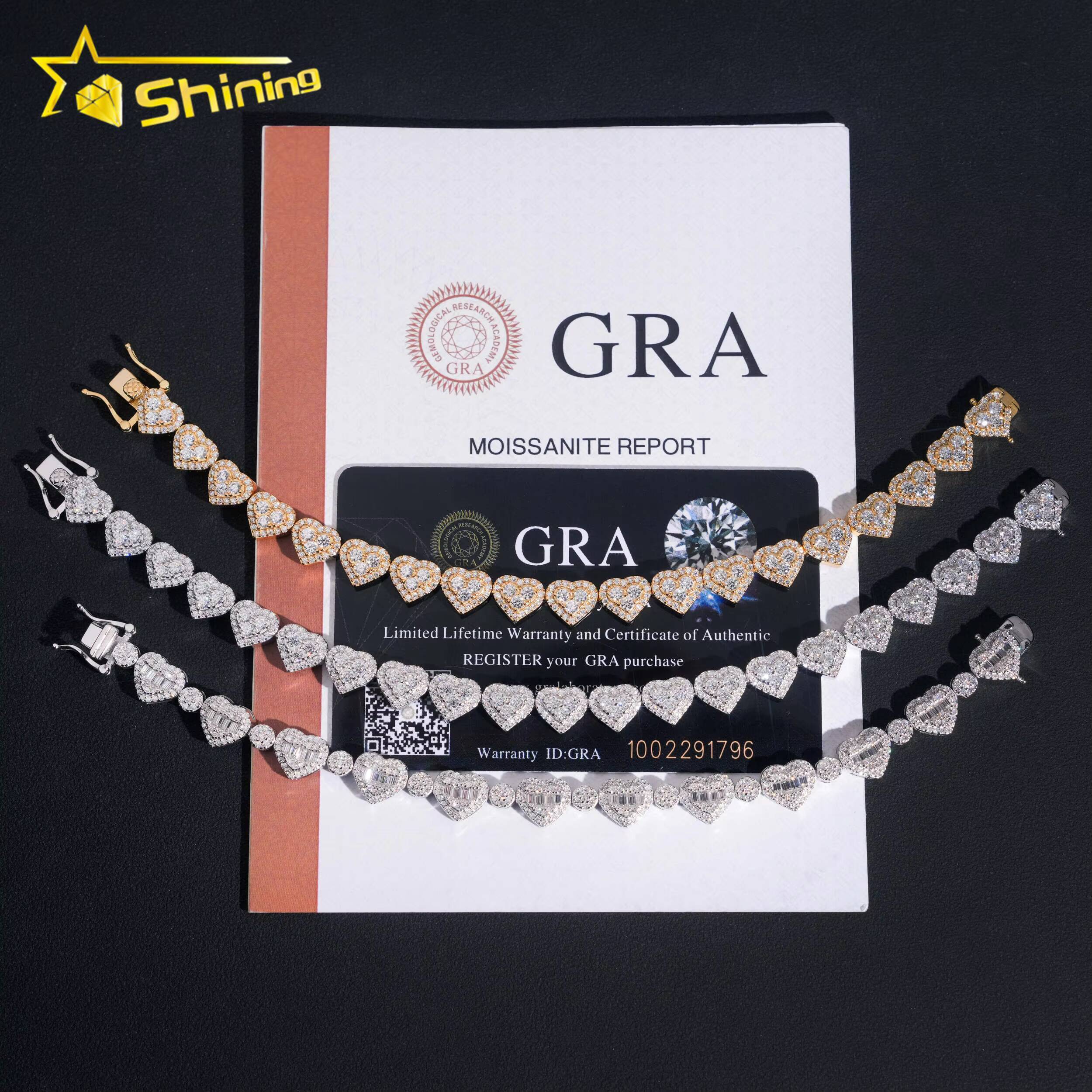 Hot Sale Heart Iced Out Links VVS Moissanite Pass Diamond Tester Gold Plated 925 Sterling Silver Hip Hop Cuban Link Bracelet