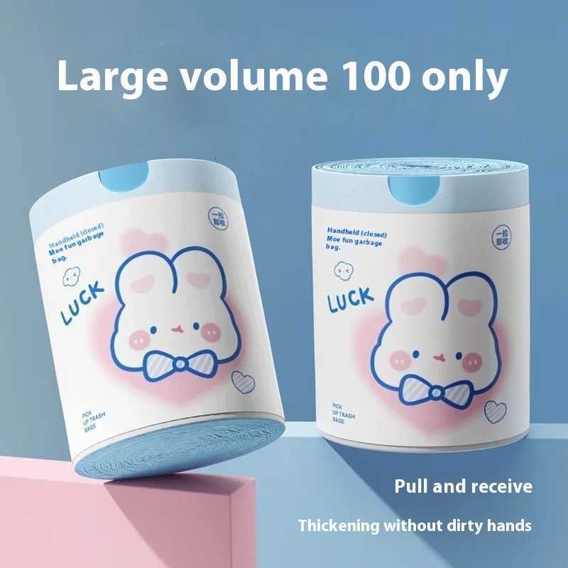 100pcs Blue Heart Bunny Trash Bags - Drawstring Kitchen Garbage Bags Extra Thick Leak-Proof Cute Cartoon Rabbit Design C251119