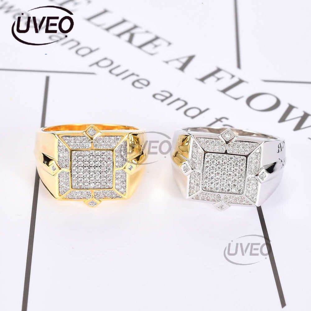 Luxury designer square men with ice out VVS Moissanite ring, hip-hop rapper ring free shipping