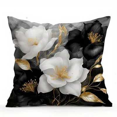 Home Decor Black White Flowers with Gold Accents Covers Pattern Cushion Cover Suitable for Sofa Bedroom Car M251119