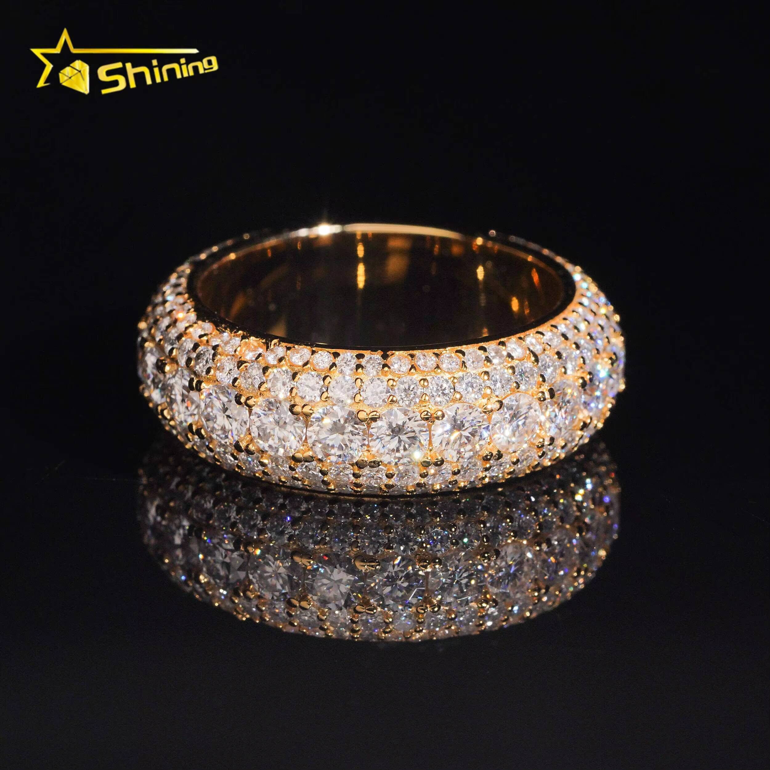 GRA Cert Pass Diamond Tester Wholesale Fully Iced Out Engagement Eternity Band Ring Wedding Ring Solid Silver 925 VVS Moissanite