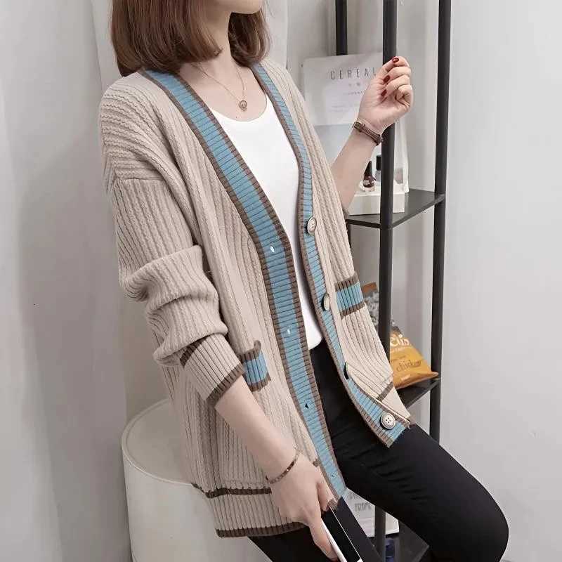 V-Neck Sweater 2025 Spring Autumn Womens Clothing Knit Cardigan Woman Slim Coat Chic Fall Clothes Sweter Damski Femme Jersey H251119