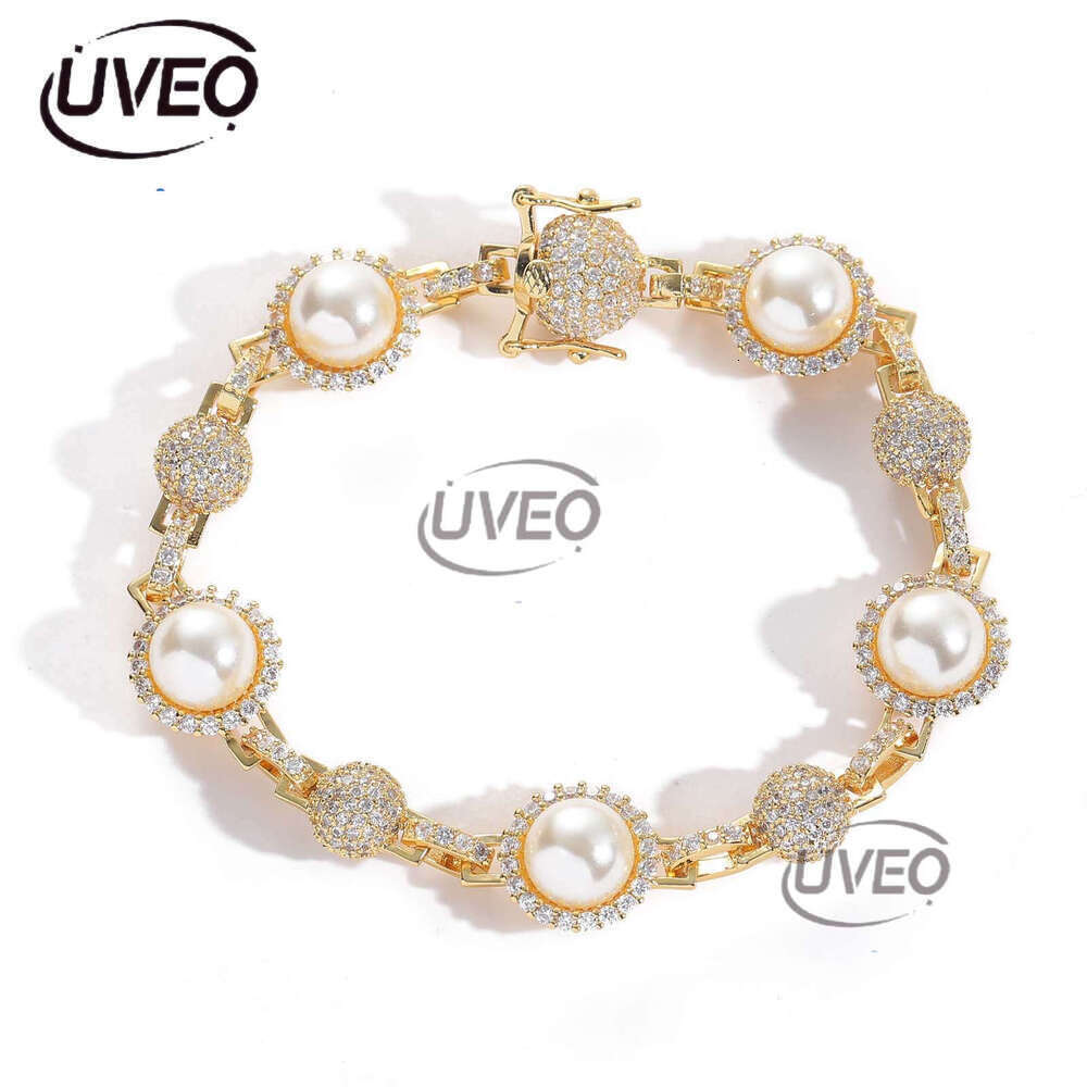 Luxury Hip hop Ice out VVS Moissanite Pearl necklace bracelet for men and women Free delivery