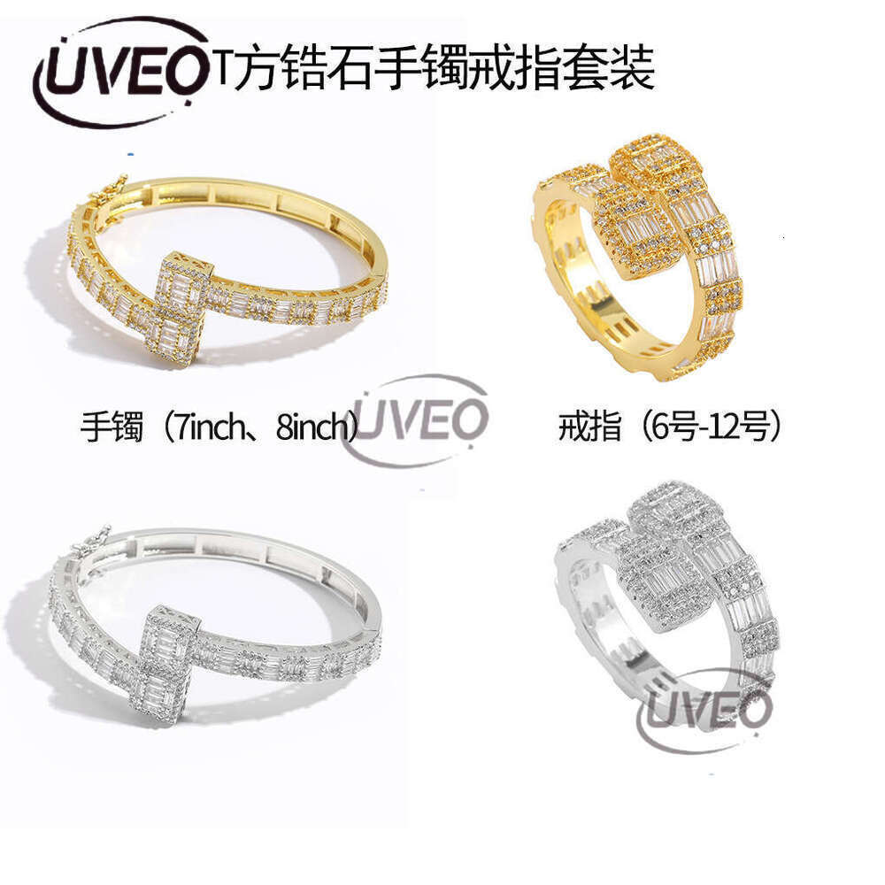 Luxury designer Ice out all VVS Moissanite Hip Hop T-square pure gold electroplated micro-inlaid rings for men and women