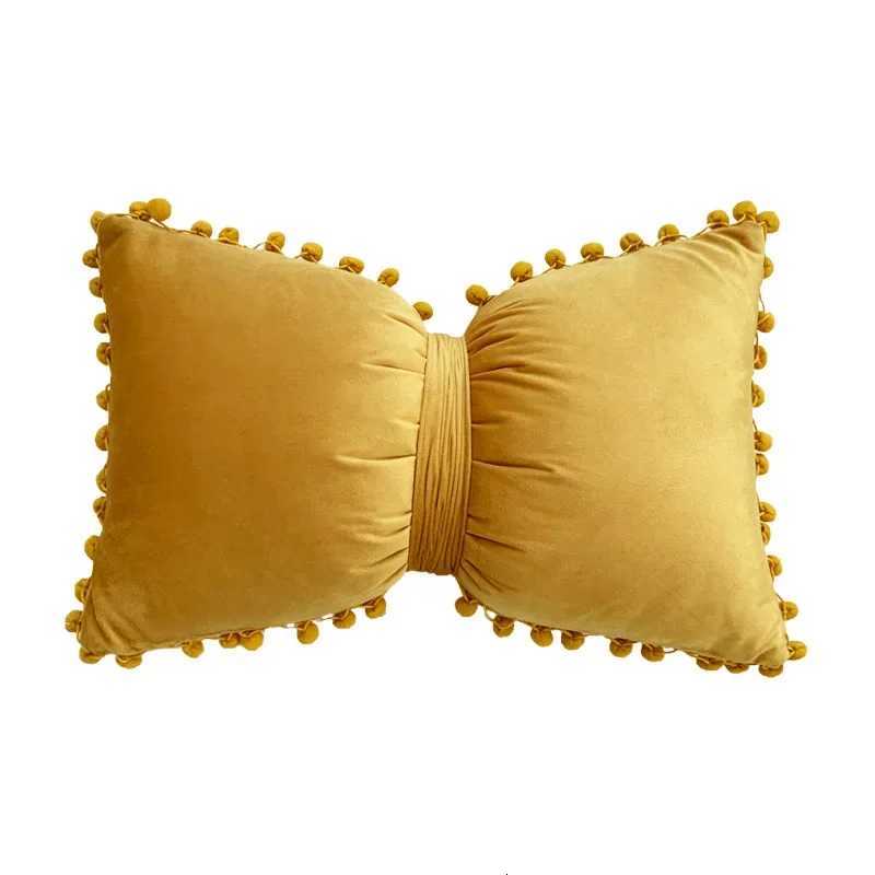 Velvet Bows Pompom Cushion Cover Decorative s Throw case Solid Colors Bow Cushions Cover Home Sofa Seat DecorM251119