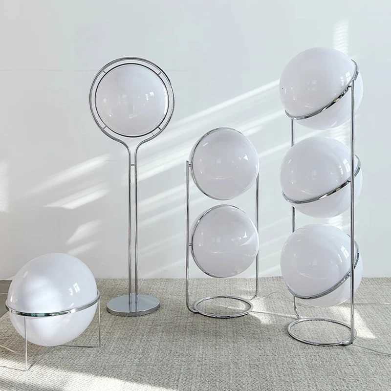Modern White Yellow Acrylic Ball Shade Chrome Standing Floor LampHotel Living Room Bedroom Bedside Art Deco Table Lighting M251119