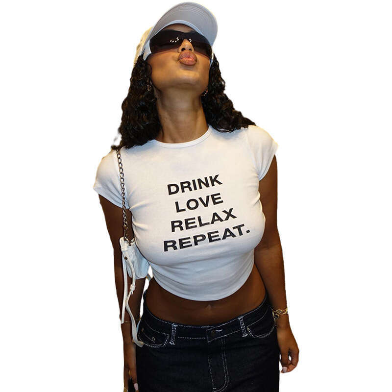 hoodie Women's Wear INS Style Spring/Summer Women's Clothing New Street Trendsetter Round Neck T-Shirt Versatile Letter Print Exposed Navel 