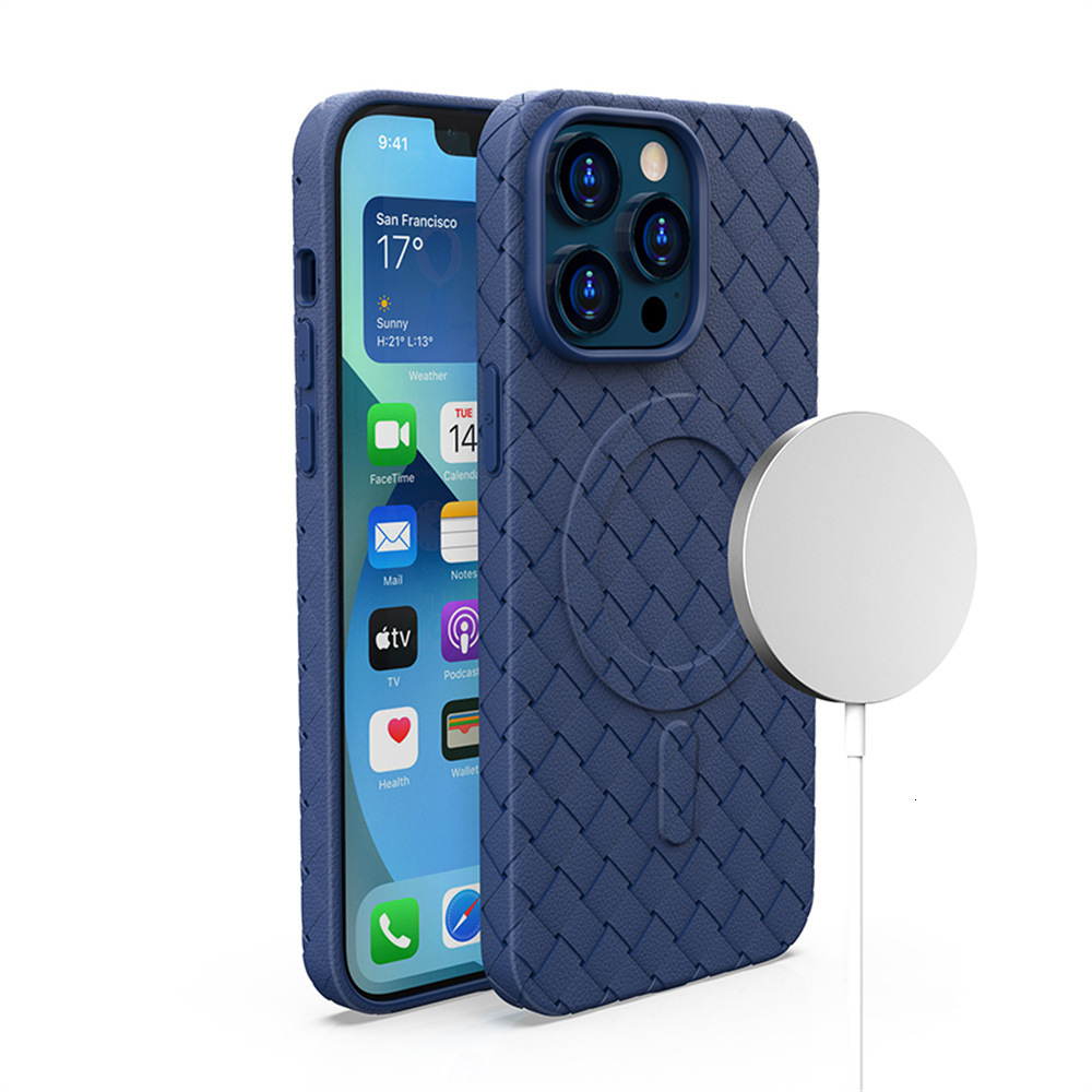Magnetic Breathable Woven Pattern Phone Case Compatible with iPhone 17/16/15/14 Pro Max Solid Color Protective Case
