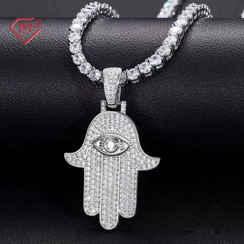 Vvs Iced Out Hamsa Hand Charm Mossanite Pendant 925 Sterling Silver Custom Jewelry Moissanite Pendant