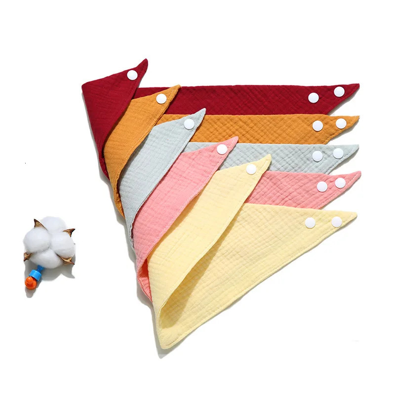1 piece of baby cotton feeding bib Saliva towel triangle solid color scarf soft adjustable buckle Burp cloth 250414z