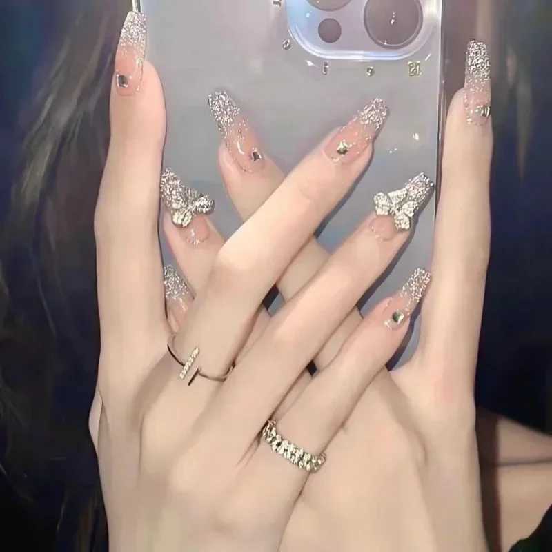 Pink Fake Nails Press on Nail Designs Art Long Tips False Forms with Glue Stick Stickers Reusable Set Acrylic ArtificialT251118T251119