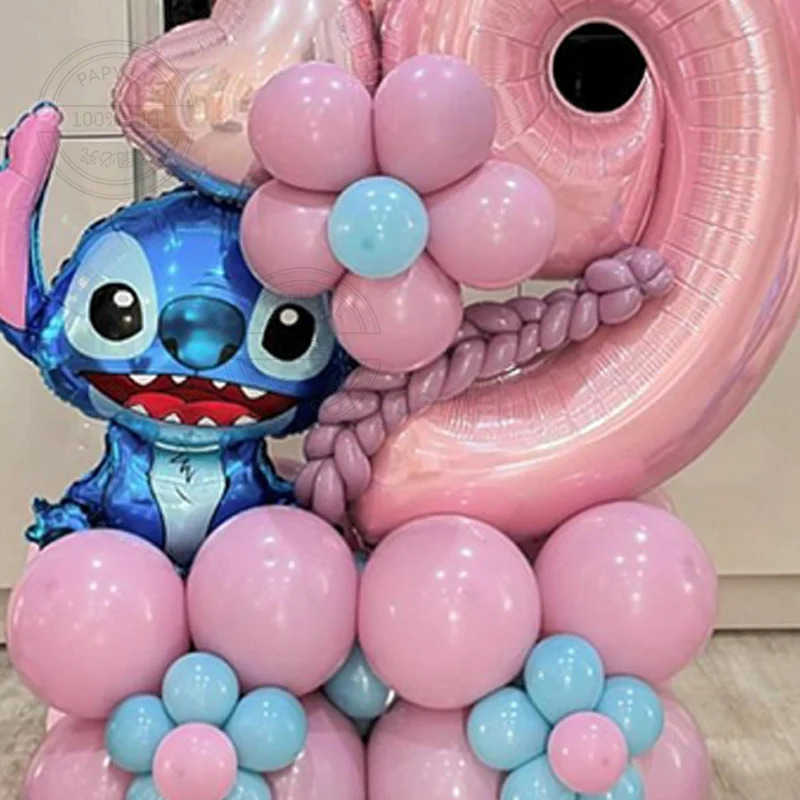 Disney 73pcs Disney Lilo Stitch Theme Wedding Balloon Garland Arch Kit Pink Number 1-9th Kids Birthday Party Decor Baby Shower Globos W20250419