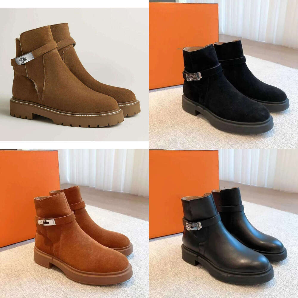 top qulity Luxury Jeff suede leather calfskin Buckle Saint Germain Boot Martin booties womens shoe boot designer womens black brown fashionhigh heel booties