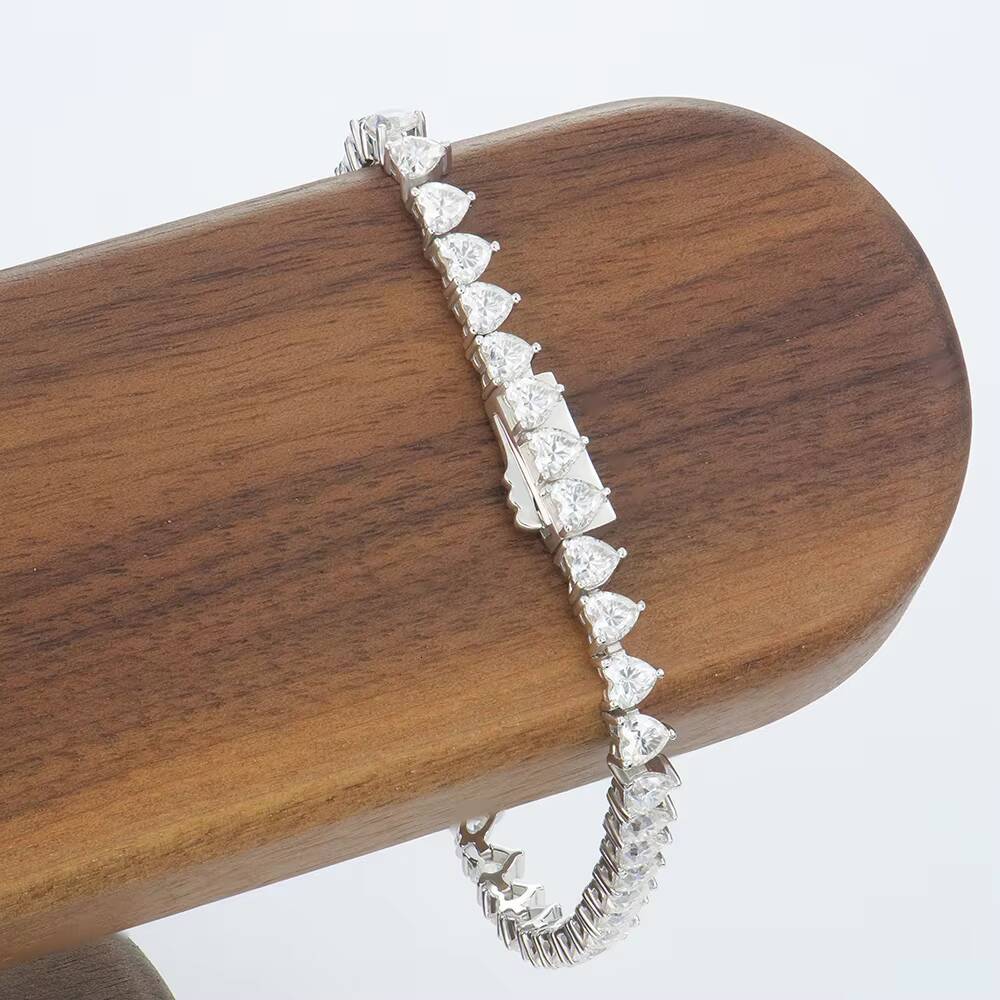 Wholesale 925 Silver Moissanite Tennis Chain Bracelet 4mm Heart Shape Unisex Jewelry for Men Hip Hop Gift