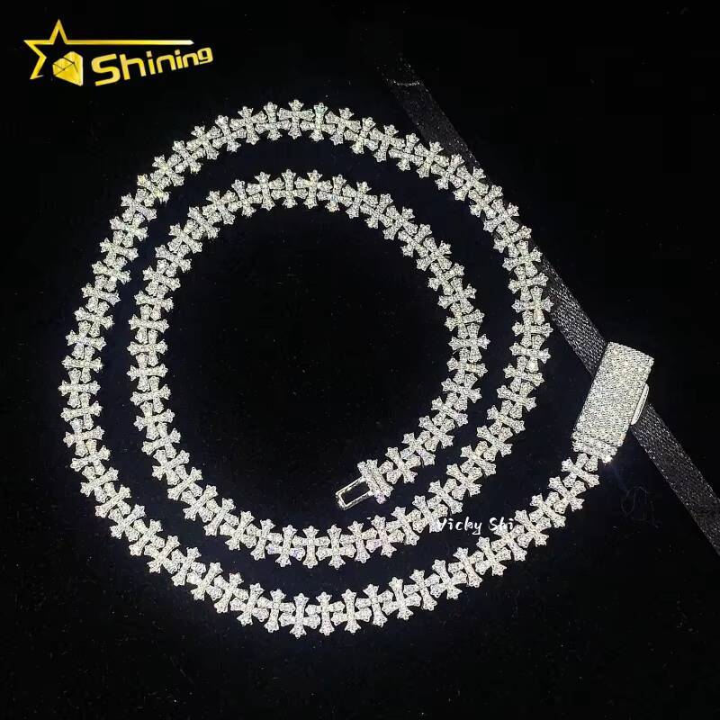 Iced Out Cross Style Moissanite Cuban Link Chain Hip Hop Jewelry 925 Silver Custom Men Fashion Chains Necklaces