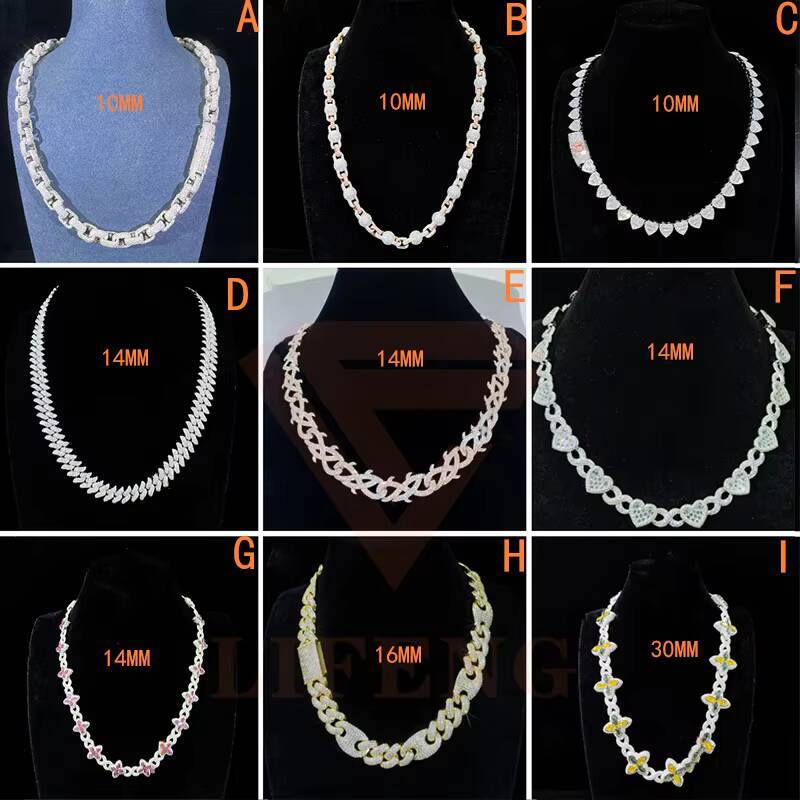 Hot Selling Black Diamond Cuban Chain 8mm 2 Rows 925 Silver Black Gold Plated Iced Out Chain Moissanite Cuban Link Chain