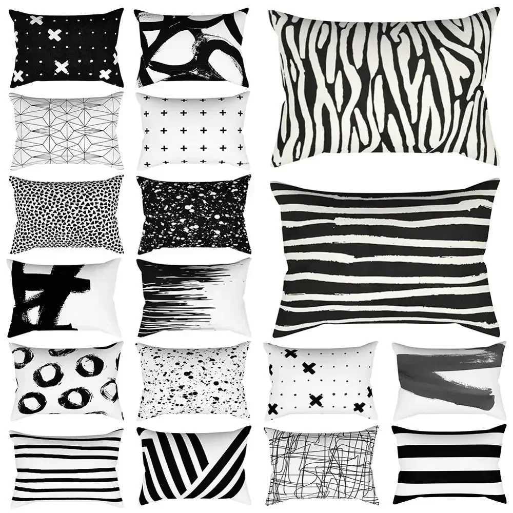 Classic fashion black and white striped geometric rectangle embrace case sofa living room home decor Cushion cover 40x60cmM251119