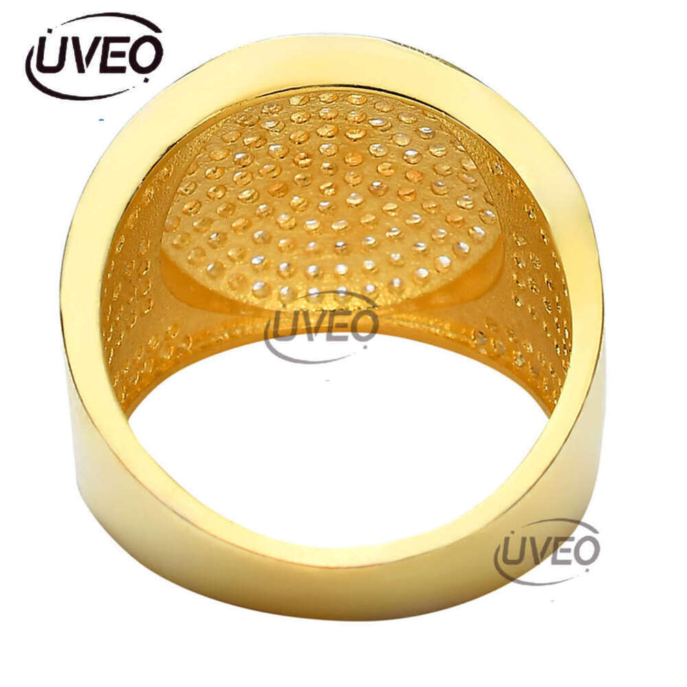 Luxurious designer gold hip hop ring with circular micro-inlaid ice VVS Moissanite Men's and Women's fashion ring