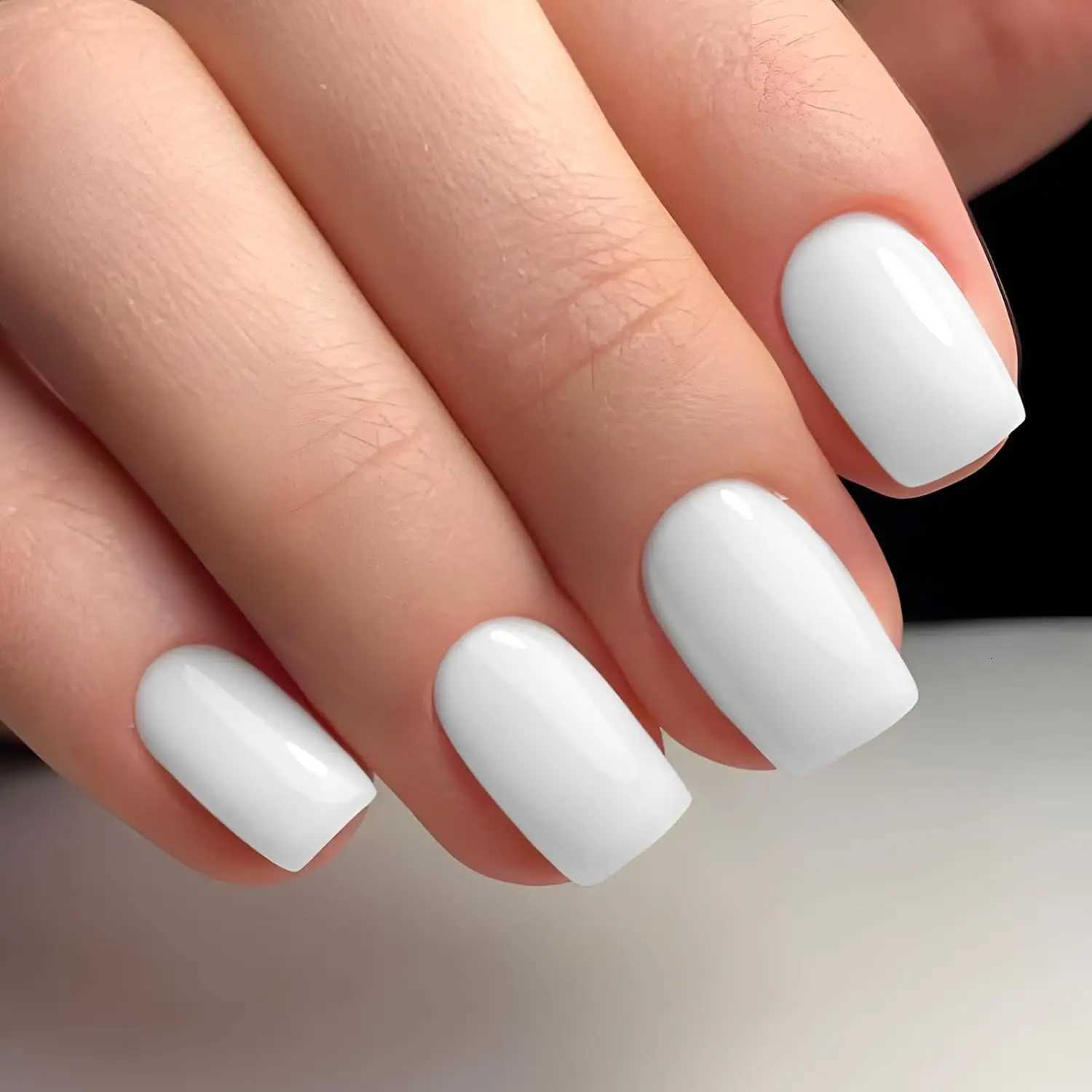 120Pcs Milk White Press On Nails Glossy Medium Square Gel False Nails 10sizes Full Cover Reusable Daily Fingernails DecorationsT251118T251119