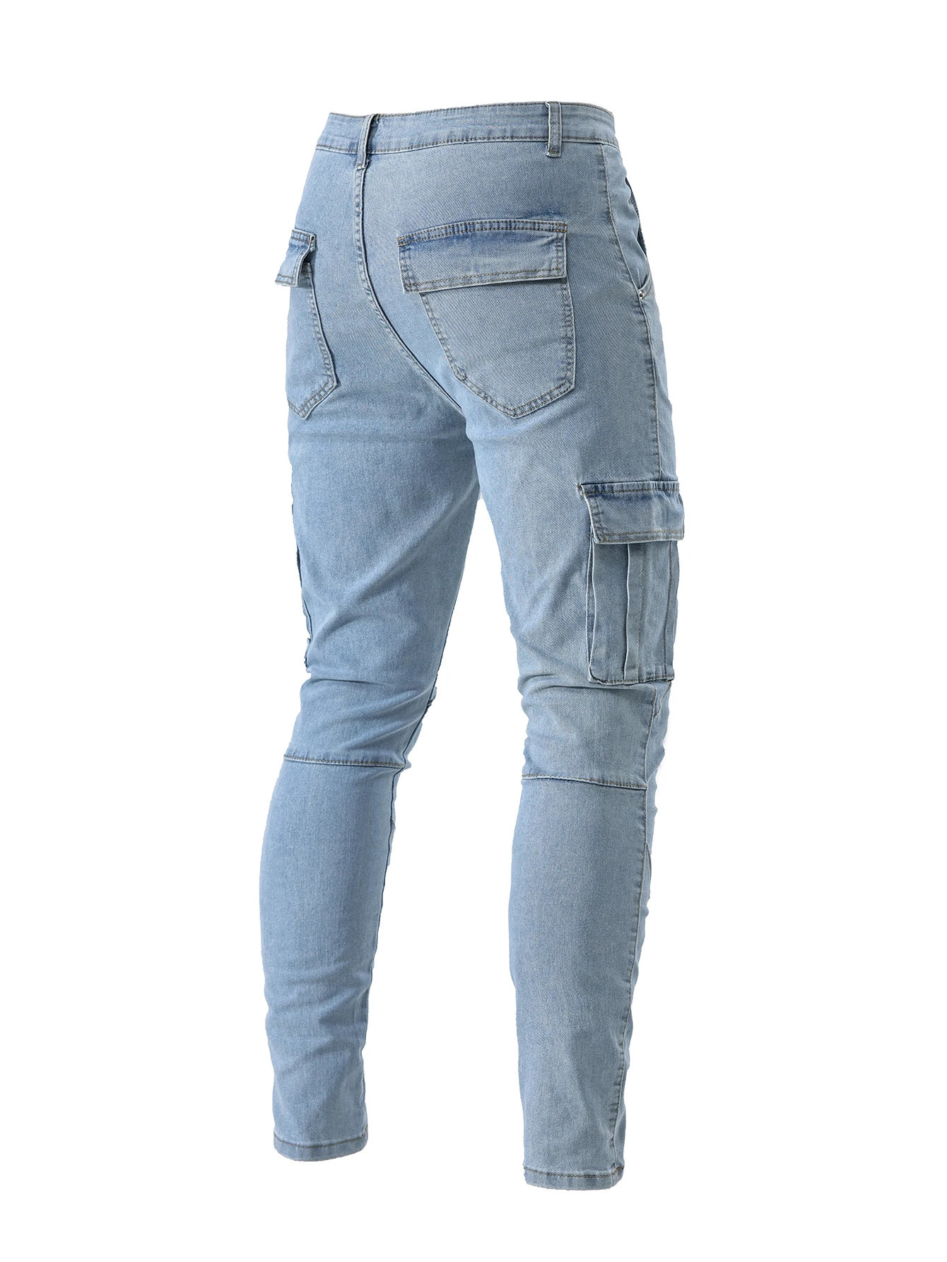 Mens Fahsion Elastic Slim Fit Jeans Men Cargo Denim Pants Solid Color Multi Pockets Casual Skinny Male Trousers mens clothing 251112