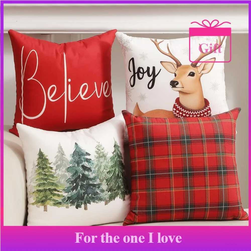 Double-sided checkered cases 16x16 inches 4-piece set Christmas decorative casesM251119