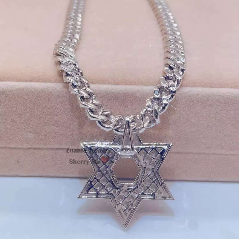 Hip Hop 8mm Moissanite Cuban Chain With Moissanite Iced Out baguette Diamond David Star Pendant