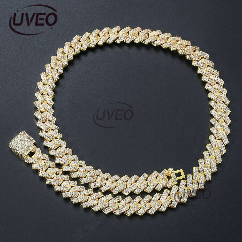 Luxury Designer 14mm Diameter Cuban Men's Necklace Gold Silver Pink double row Ice out VVS Moissanite Hip Hop collarbone chain with free shipping