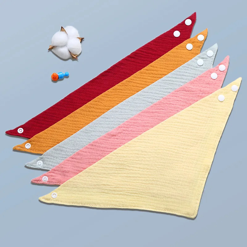1 piece of baby cotton feeding bib Saliva towel triangle solid color scarf soft adjustable buckle Burp cloth 250414z