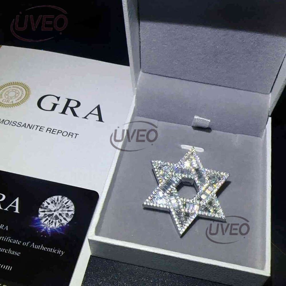 Iced Jewelry Hip Hop Hexagon GRA Certified Vvs d Moissanite Hollow Out Tennis Necklace Pendant