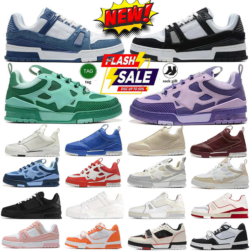 Designer Shoes Virgil Skate Trainer Sneakers Women Dress Shoes Embossed Skates Flower Calfskin Leather Denim Luxury Letter Dermis Low Platform Mens Trainers 36-45