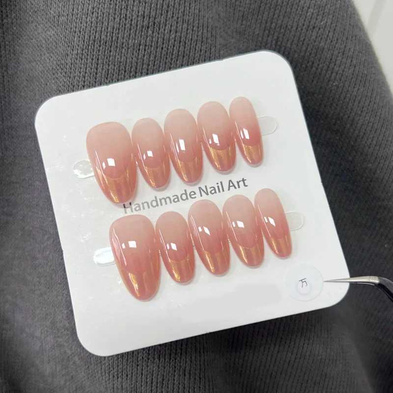 10Pcs Almond Handmade Press On Nails Full Cover Gradient Aurora Design French False Nails Artificial Manicure False NailsT251118T251119
