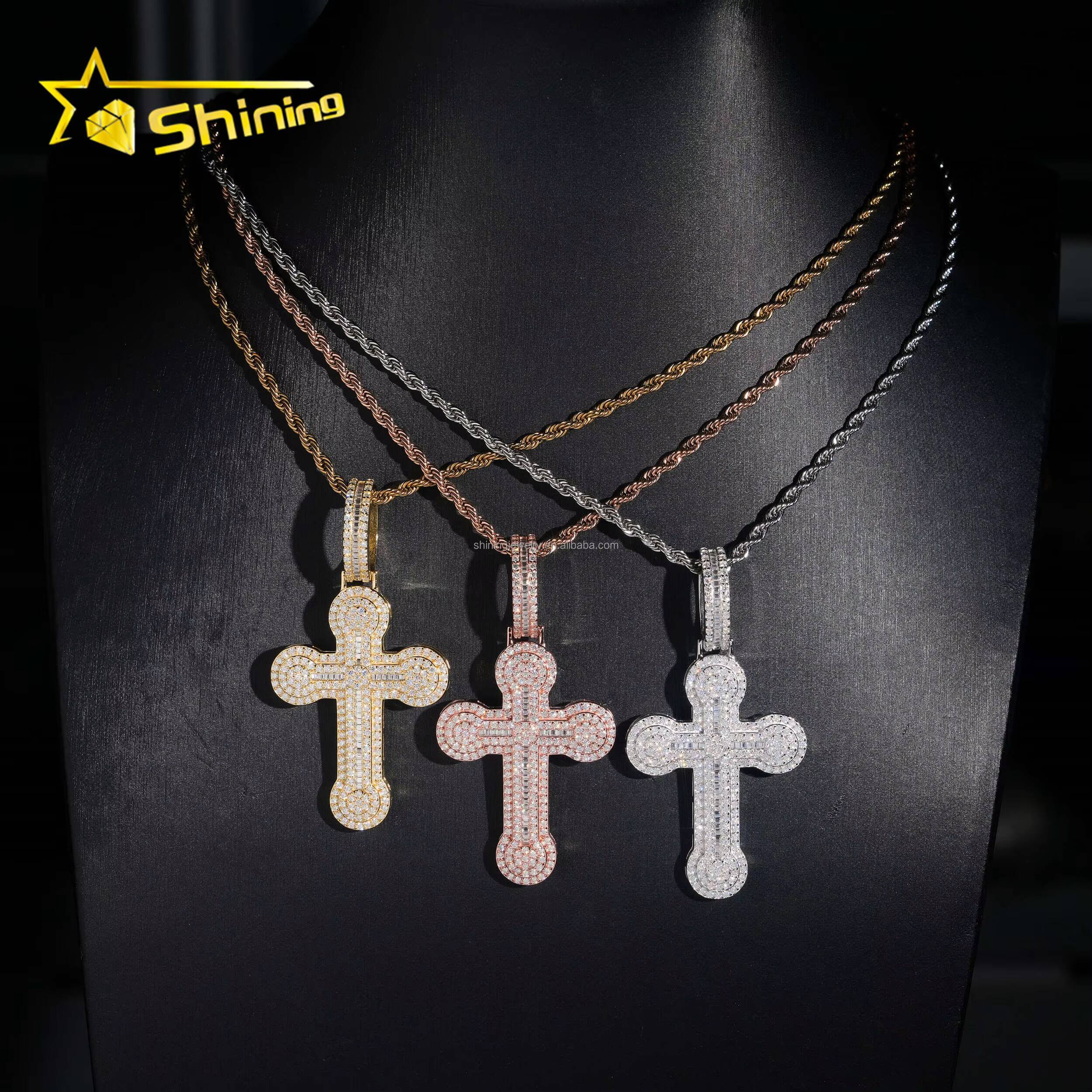 Bulk Stock Pass Diamond Tester Hip Hop Fashion Man Stylish Rapper Jewelry VVS1 Moissanite Diamond S925 Silver Cross Pendant