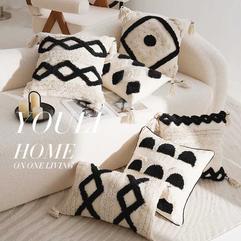 30x50/45x45CM Nordic Bohemian Throw Cover Plush Black Stamping Waist Cushion Cover Decor Home Decorative caseM251119