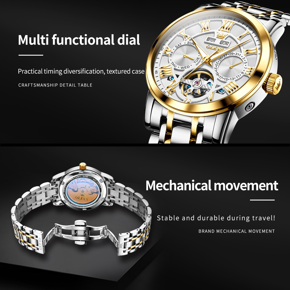 OLEVS Designer Men's Outdoor Luxury New Hollow Luminous Tourbillon Business Outdoor Classic Mechanical Watch Men's Watch Free Shipping Whole