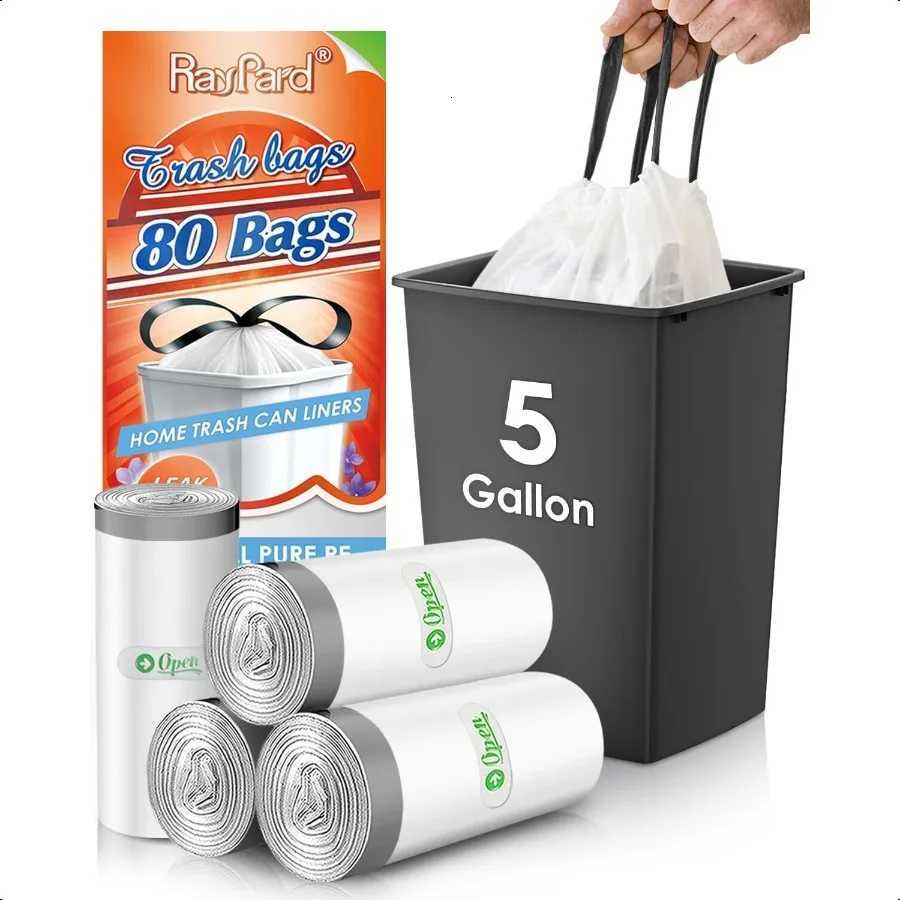 5 Gallon 80 Counts Strong Drawstring Trash Bags Garbage Bags by Small Plastic Bags Trash Can Liners for Home Office Kitchen Bat C251119