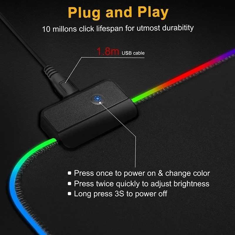 LED Light Mousepad RGB Keyboard Cover Desk-mat Colorful Surface Mouse Pad Multi-size Computer Gamer Esports Mouse Pad WaterproofM251119
