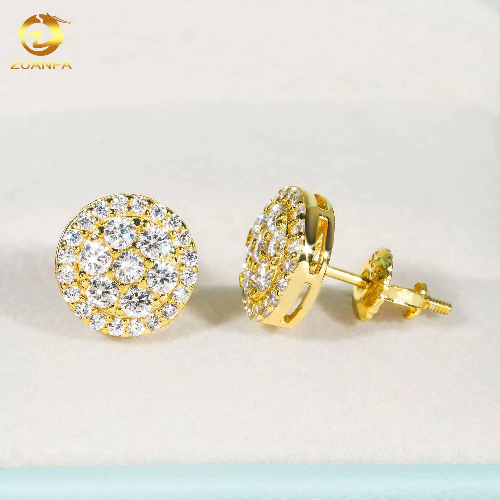 Vvs Wholesale Diamond Earring Men Women Factory Price Solid Gold Plated Round Style Screw Back Moissanite Stud Earrings - view 6