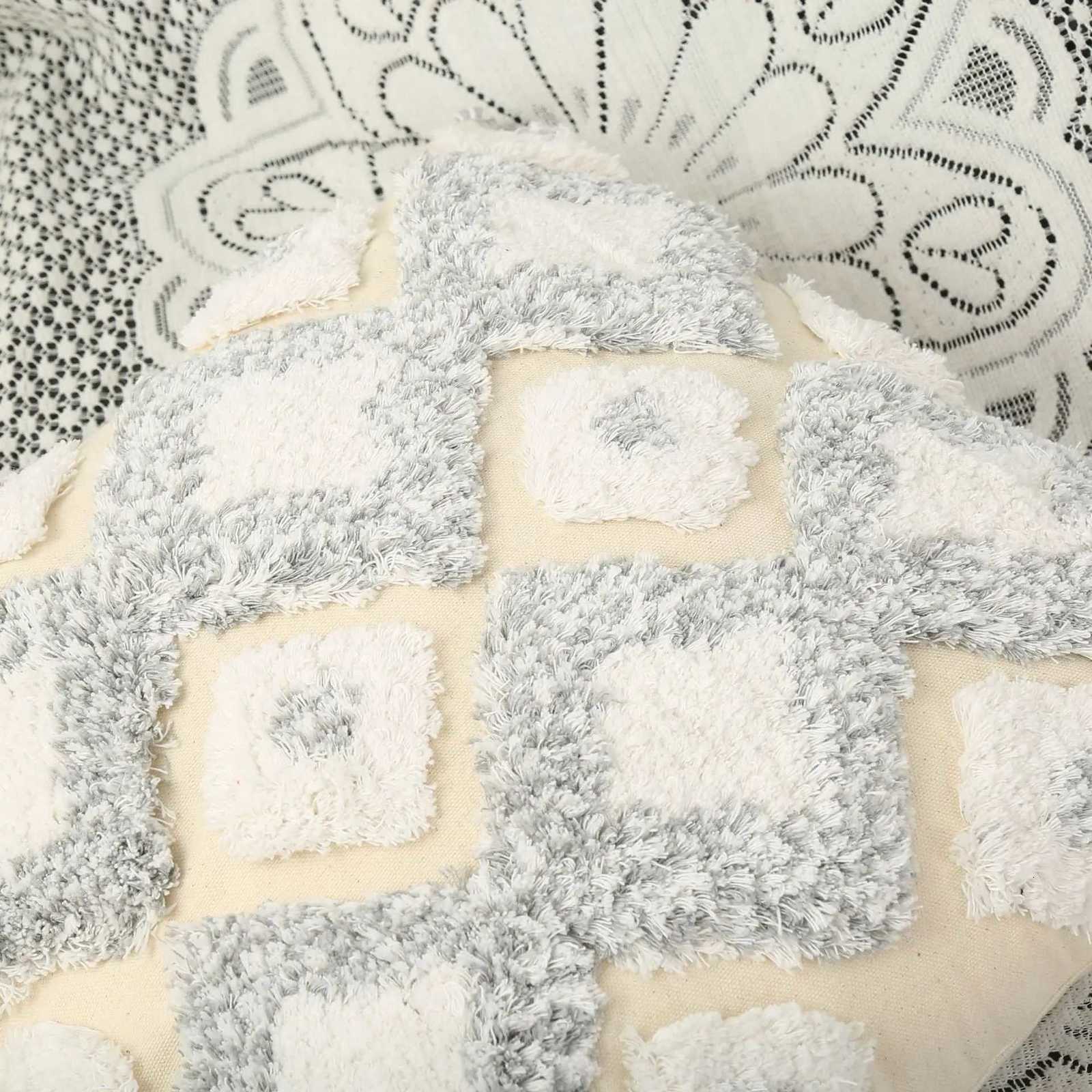 White Grey Boho Decorative Throw Covers Super Soft Woven Tufted Velvet caseM251119