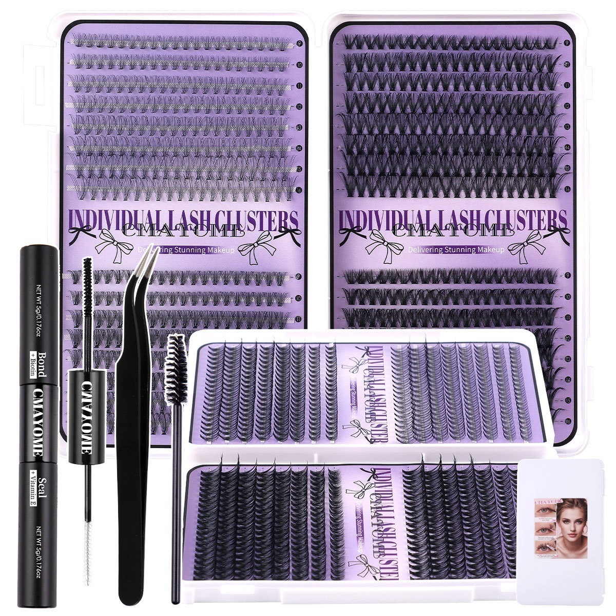 640Pcs DIY Cluster Lashes Kit with Lash Bond & Seal DIY Individual Eyelashes Thick Fluffy Handmade Reusable Cluster Segmented Eyelash Extensions