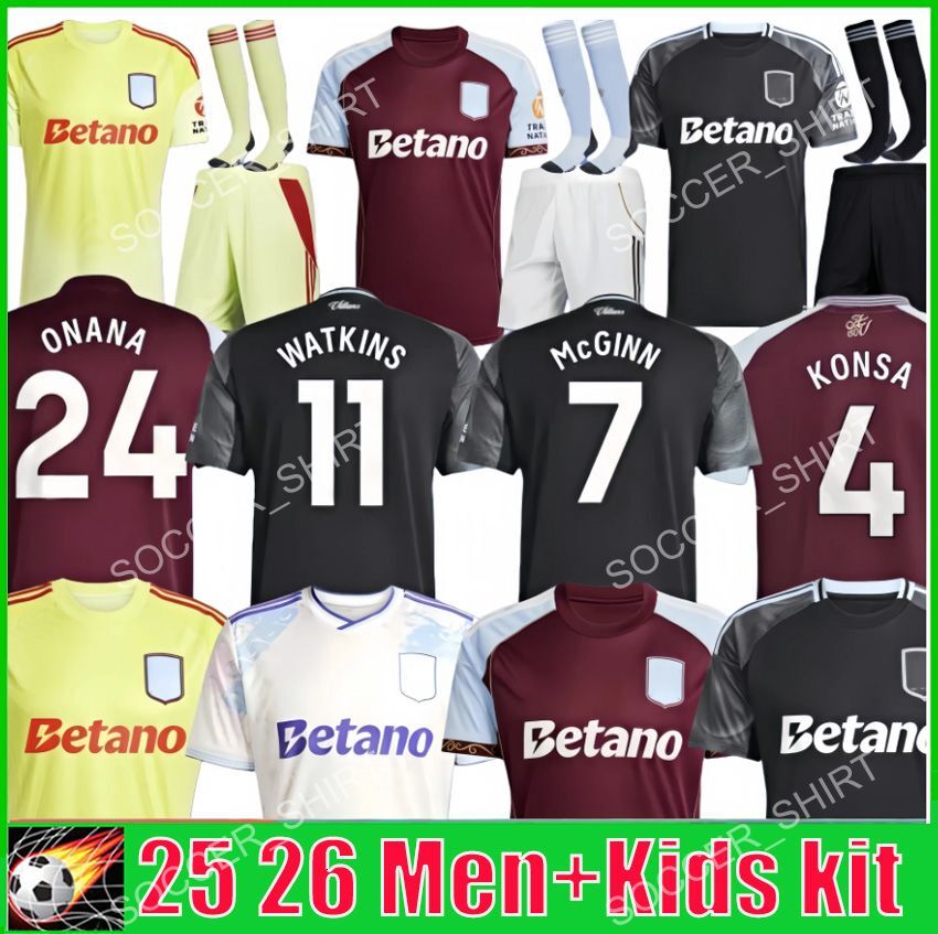 Aston vilas 25 26 soccer jerseys villashirt WATKINS BUENDIA McGINN DIGNE ROGERS TIELEMANS ONANA BARKLEY MALEN 2025 2026 Football Shirts men Kids Kit goalkeeper