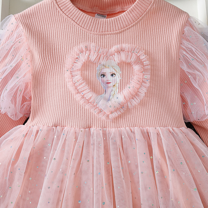 DISNEY Girls designer clothes baby clothes kids dress Elsa dress from Frozen children's dress with net skirt princess dress