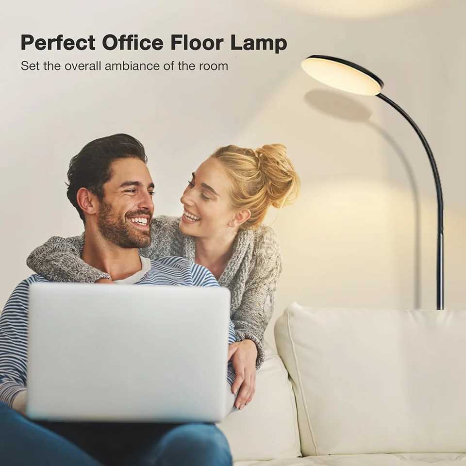 Circular LED floor lamp with 3 color temperatures 5 brightness adjustment levels suitable for living rooms bedrooms offices M251119