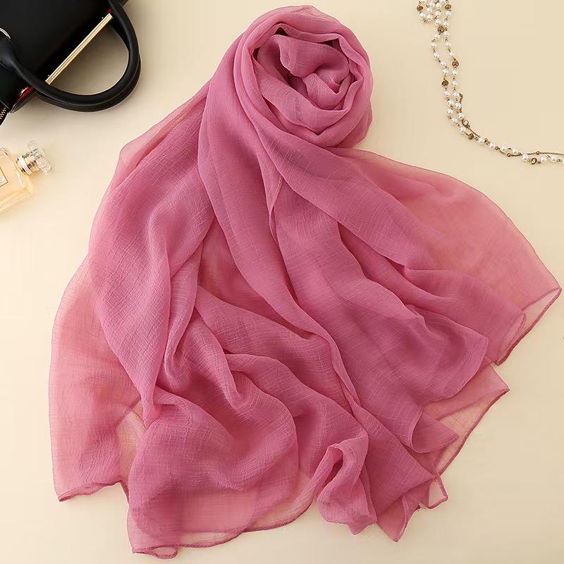 K440 New chiffon solid color silk scarf crocodile wrinkled scarf scarf female beach towel summer long shawl autumn and winter all-match wholesale