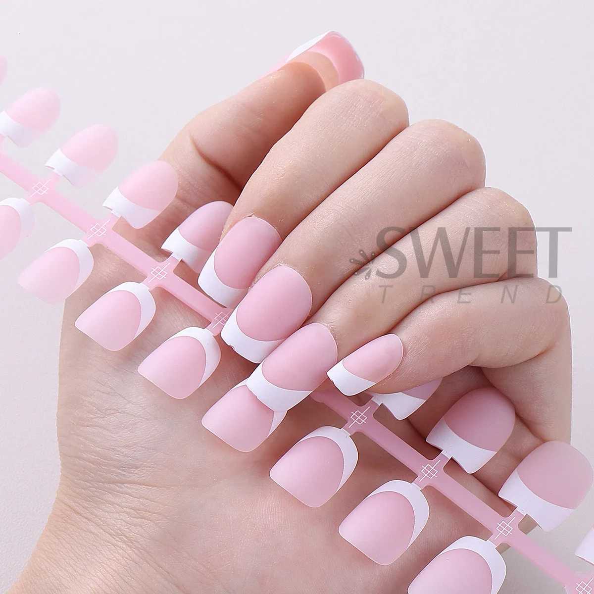 150/160pcs Nude Pinkish Matte Press On Nail Tips Short Square Round Coffin Artificial Fake Nail French Design Frosted Full CoverT251118T251119
